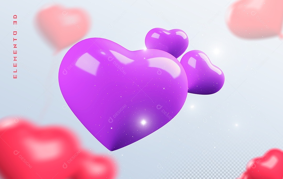 Elemento 3D Coração Rosa para Composição PSD