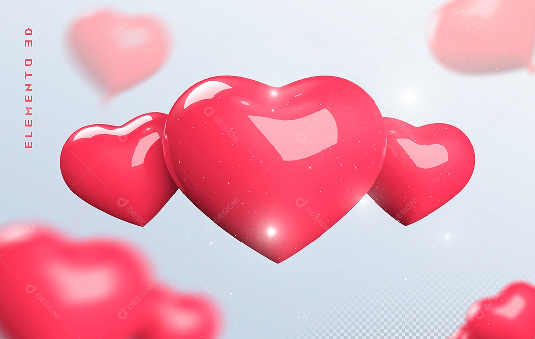 Elemento 3D Coração Vermelho para Composição PSD
