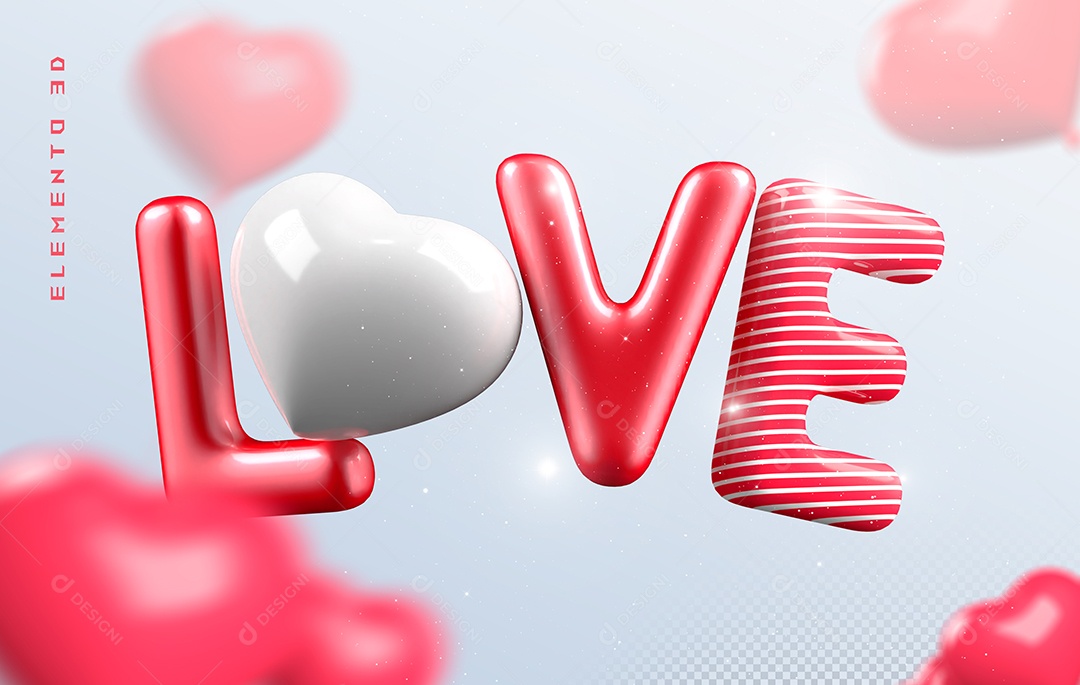 Elemento 3D Love para Composição PSD