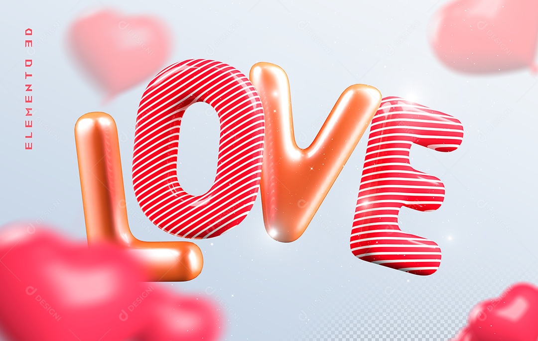 Elemento 3D Love Colorido para Composição PSD