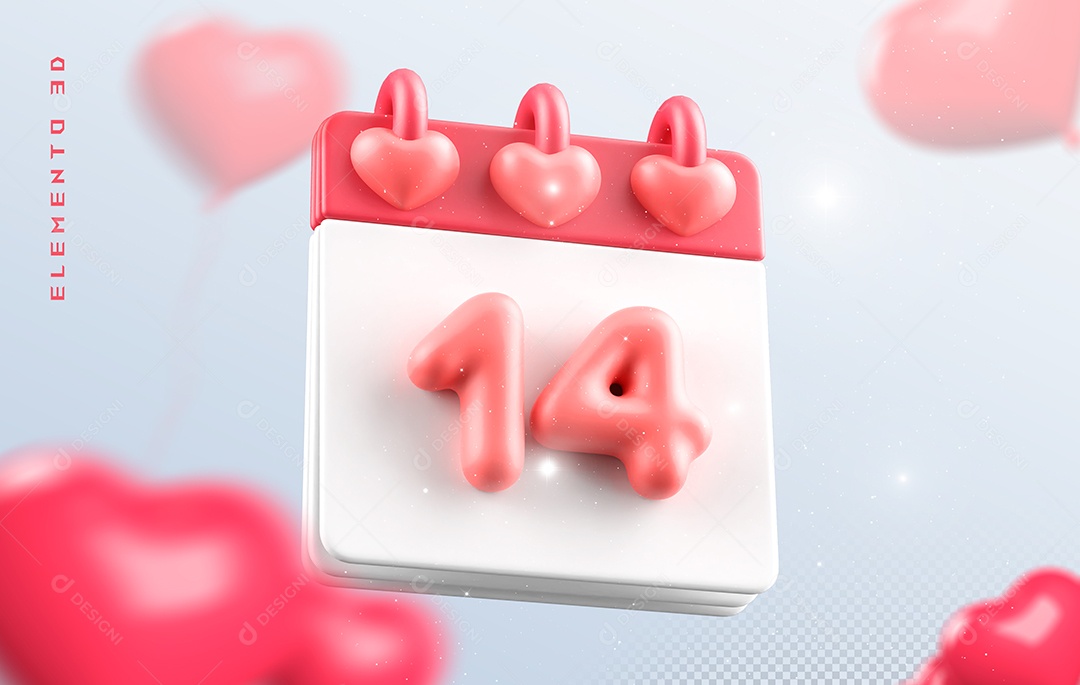 Calendário Dia 23 Elemento 3D Rosa e Branco Para Composição PSD