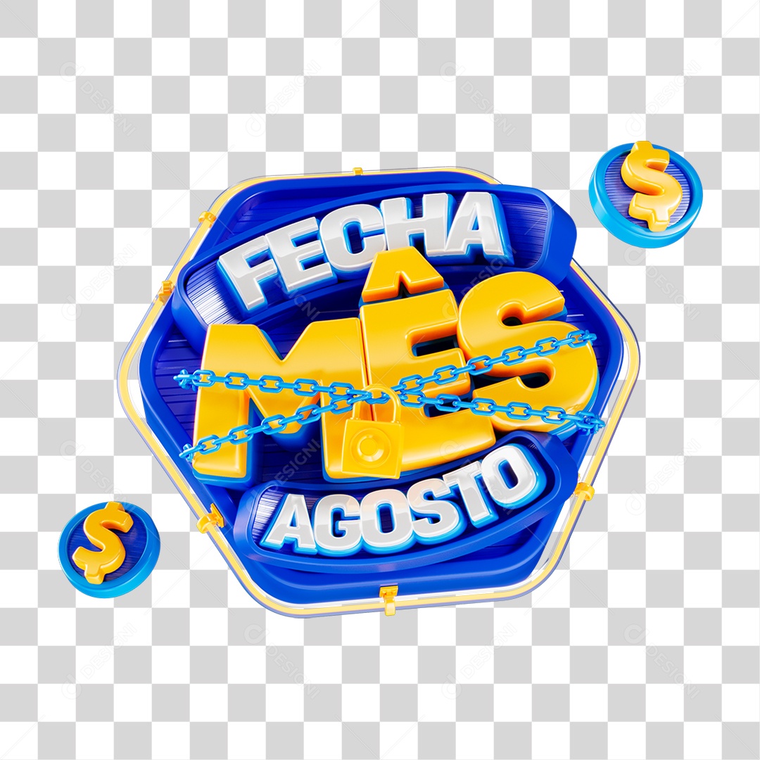 Selo 3D Fecha Mês de Agosto PNG Transparente