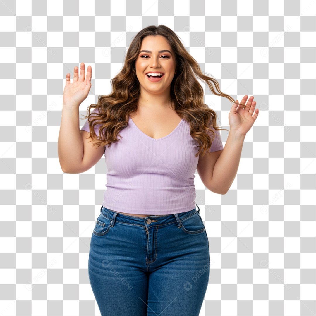 Mulher Acenando Sorrindo PNG Transparente