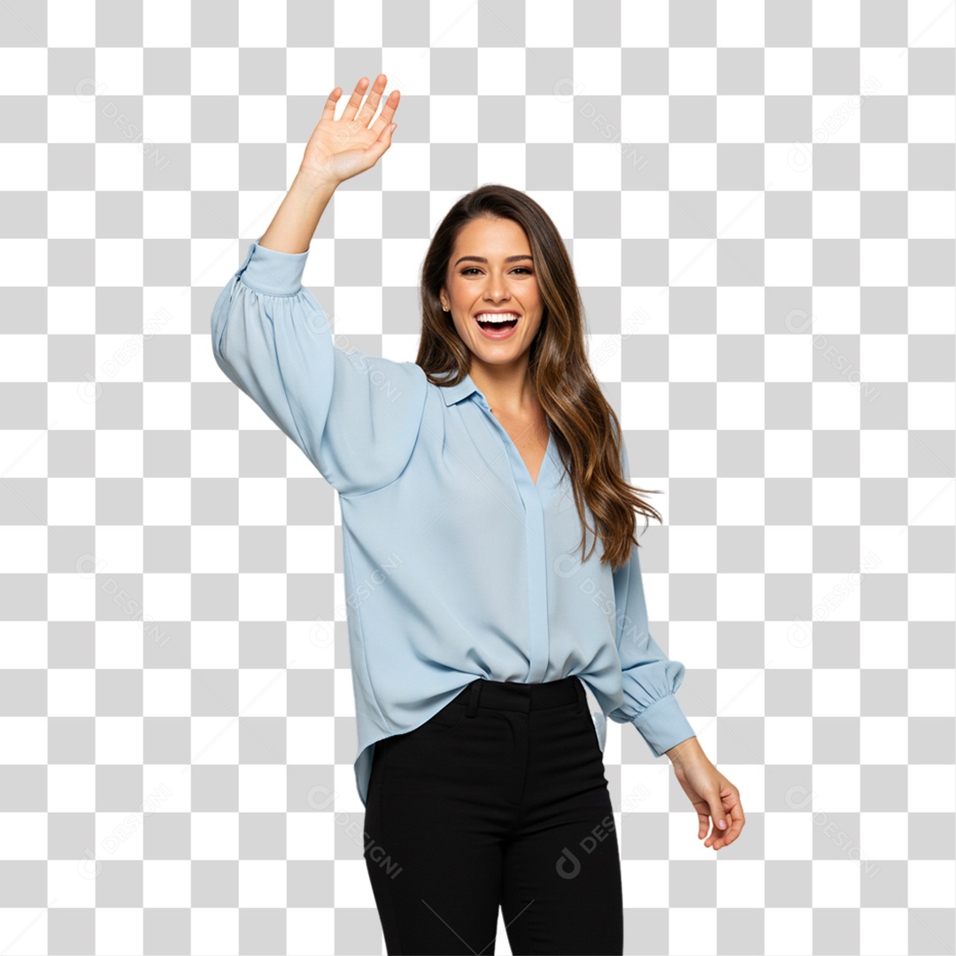 Mulher Acenando Sorrindo PNG Transparente