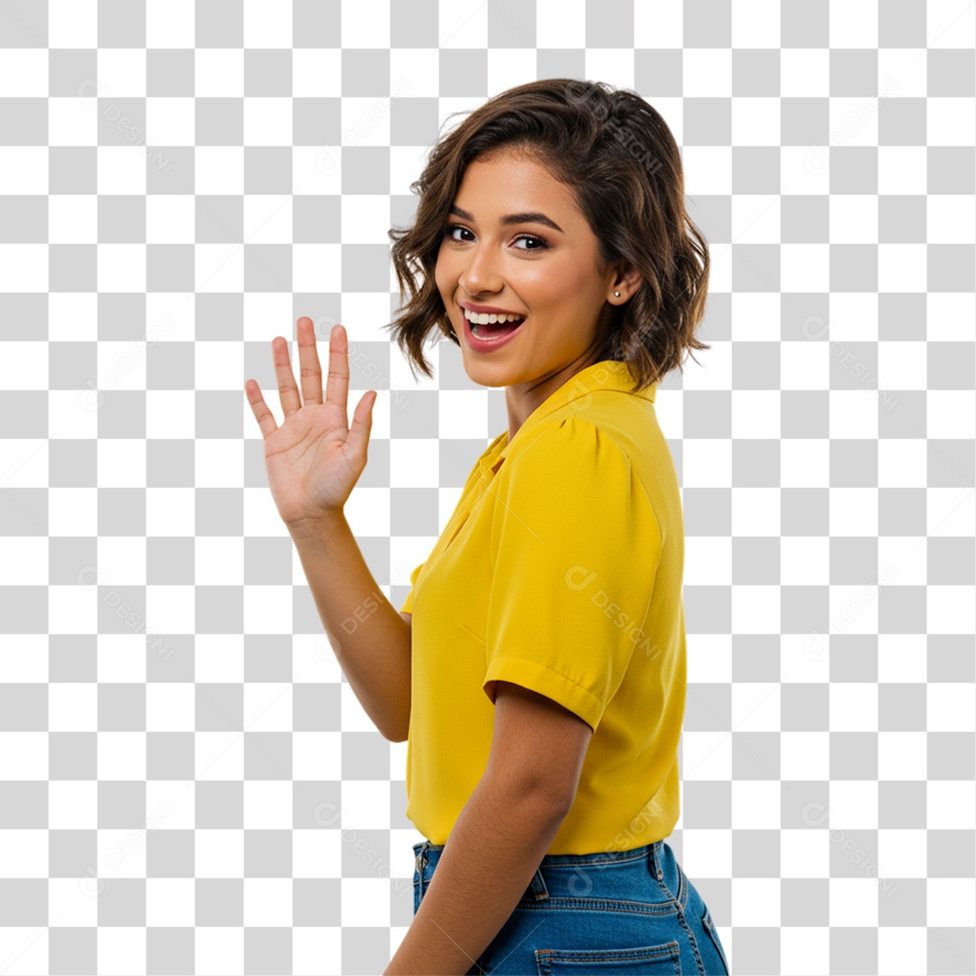 Mulher Acenando Sorrindo PNG Transparente