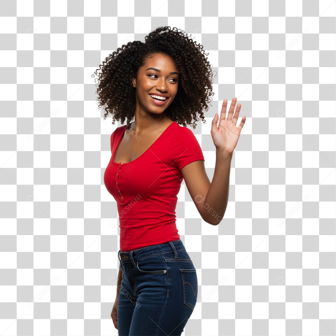 Mulher Acenando Sorrindo PNG Transparente