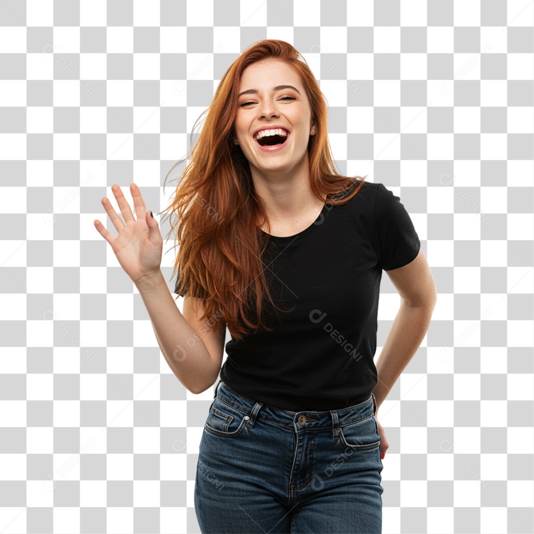Mulher Acenando Sorrindo PNG Transparente