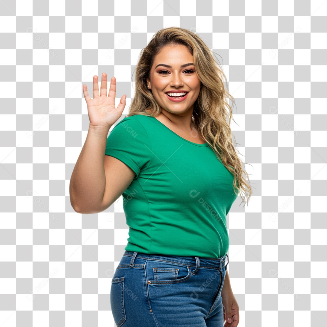 Mulher Acenando Sorrindo PNG Transparente