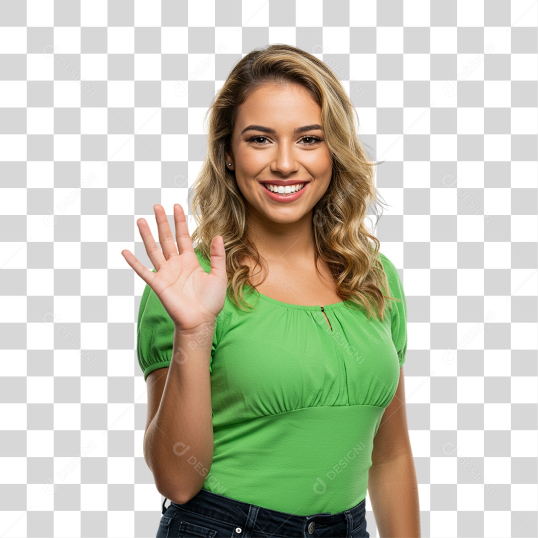 Mulher Acenando Sorrindo PNG Transparente