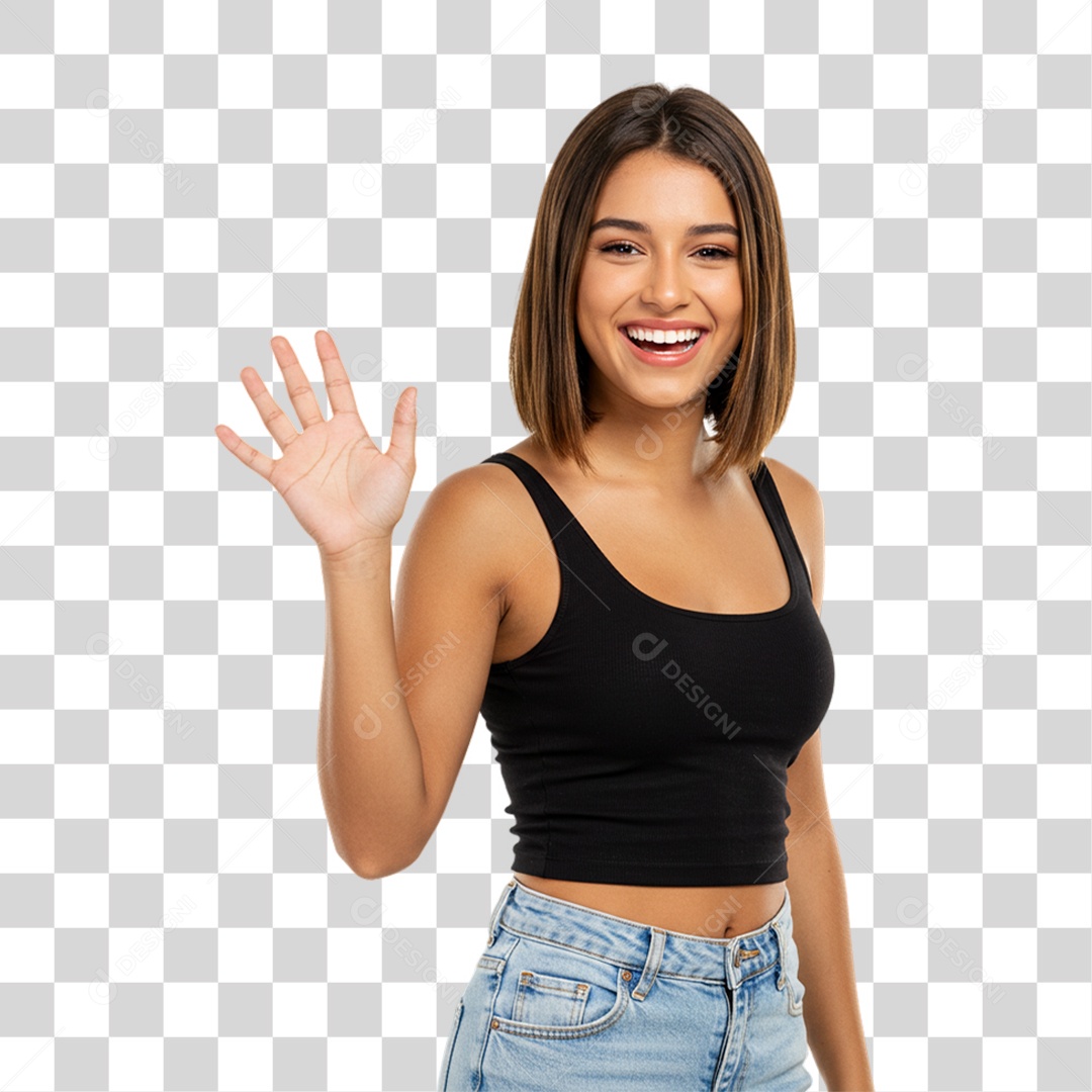 Mulher Acenando Sorrindo PNG Transparente