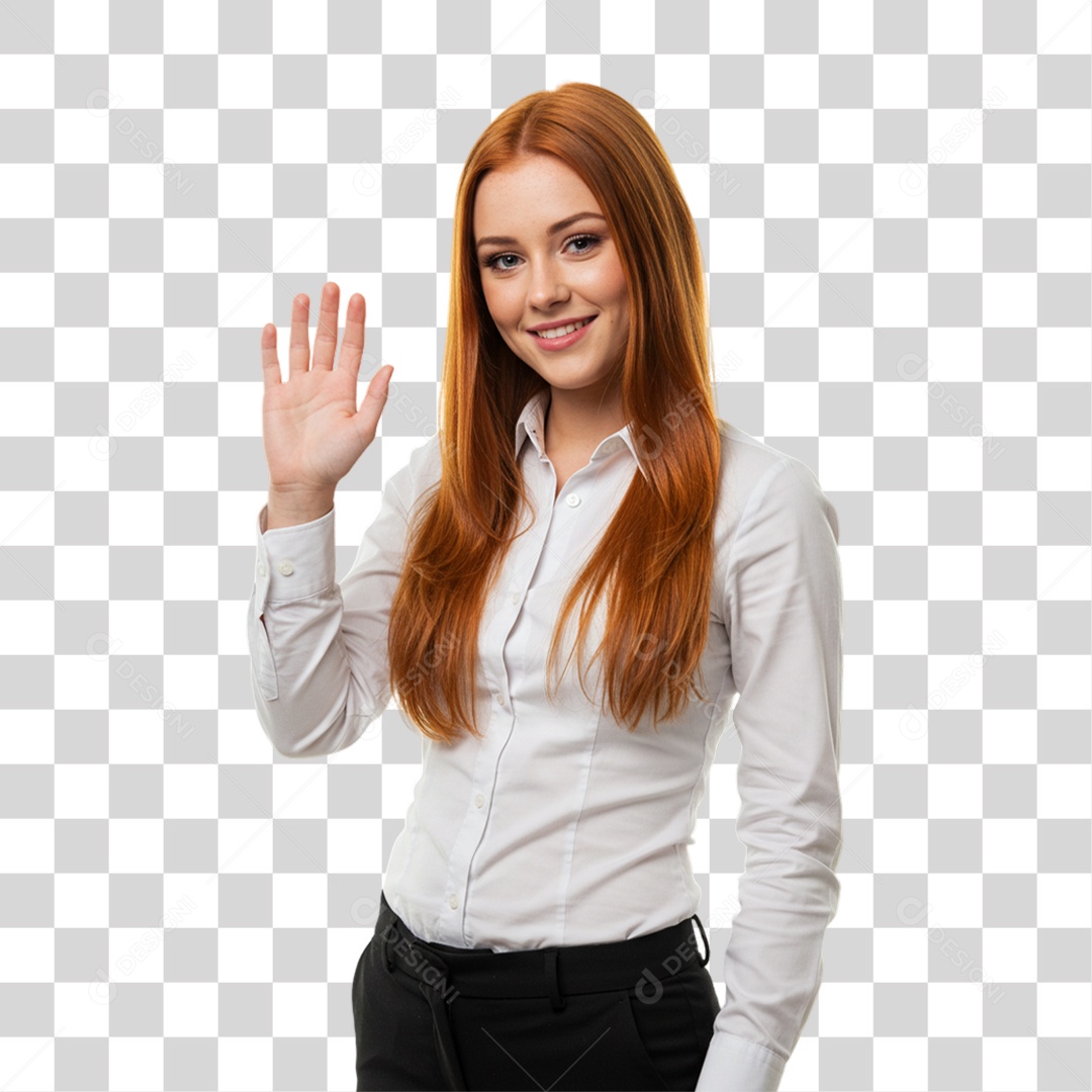 Mulher Acenando Sorrindo PNG Transparente