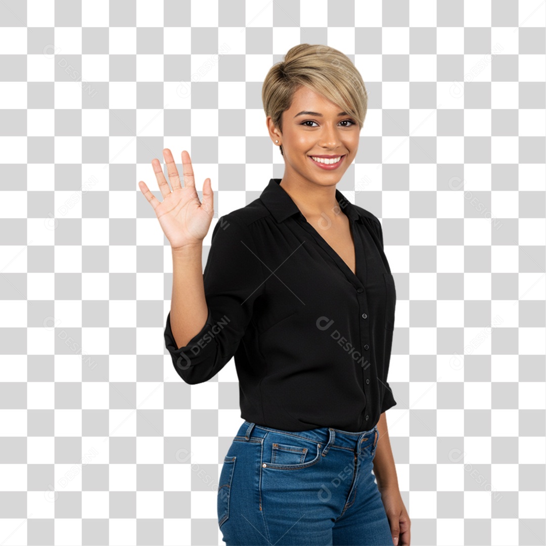 Mulher Acenando Sorrindo PNG Transparente