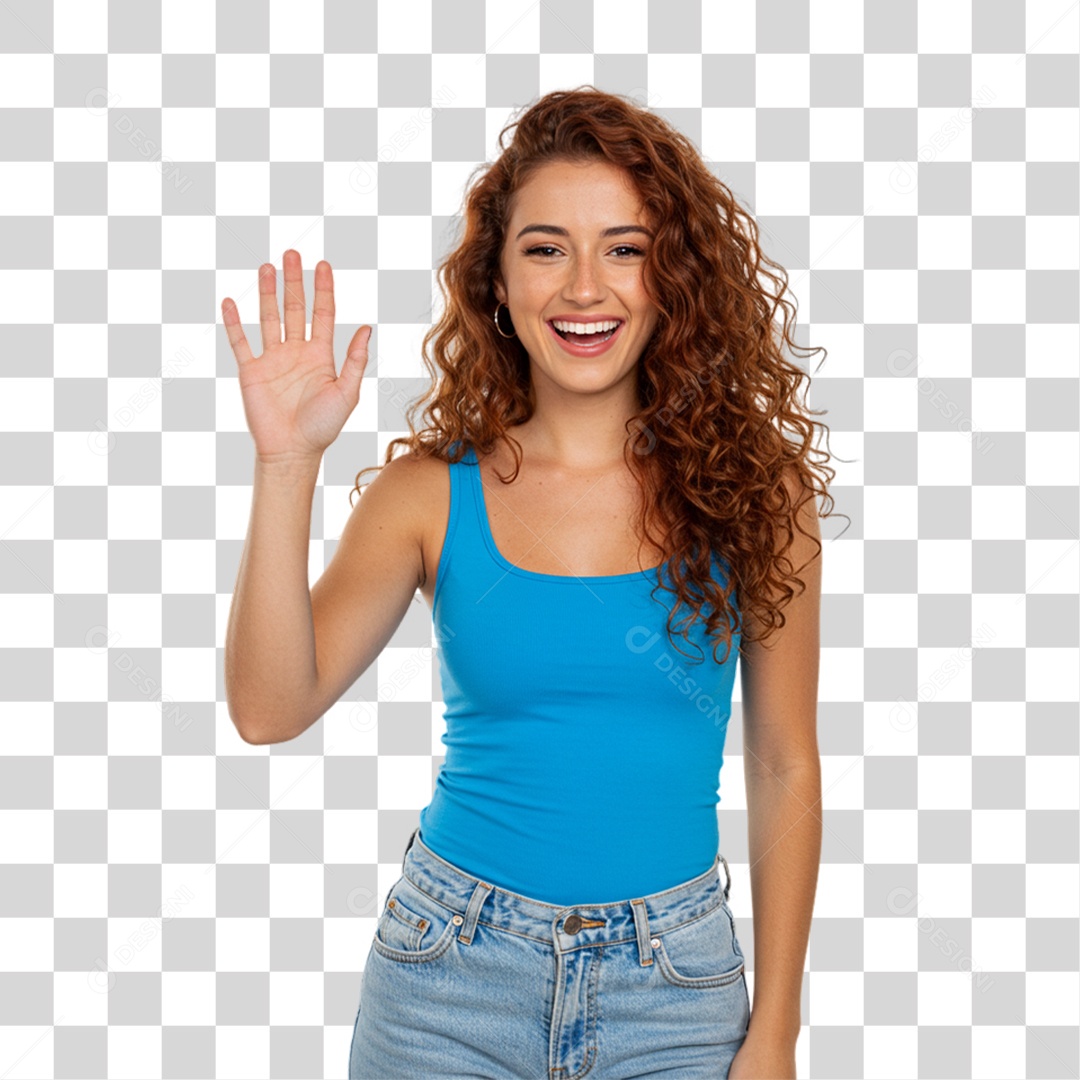 Mulher Acenando Sorrindo PNG Transparente