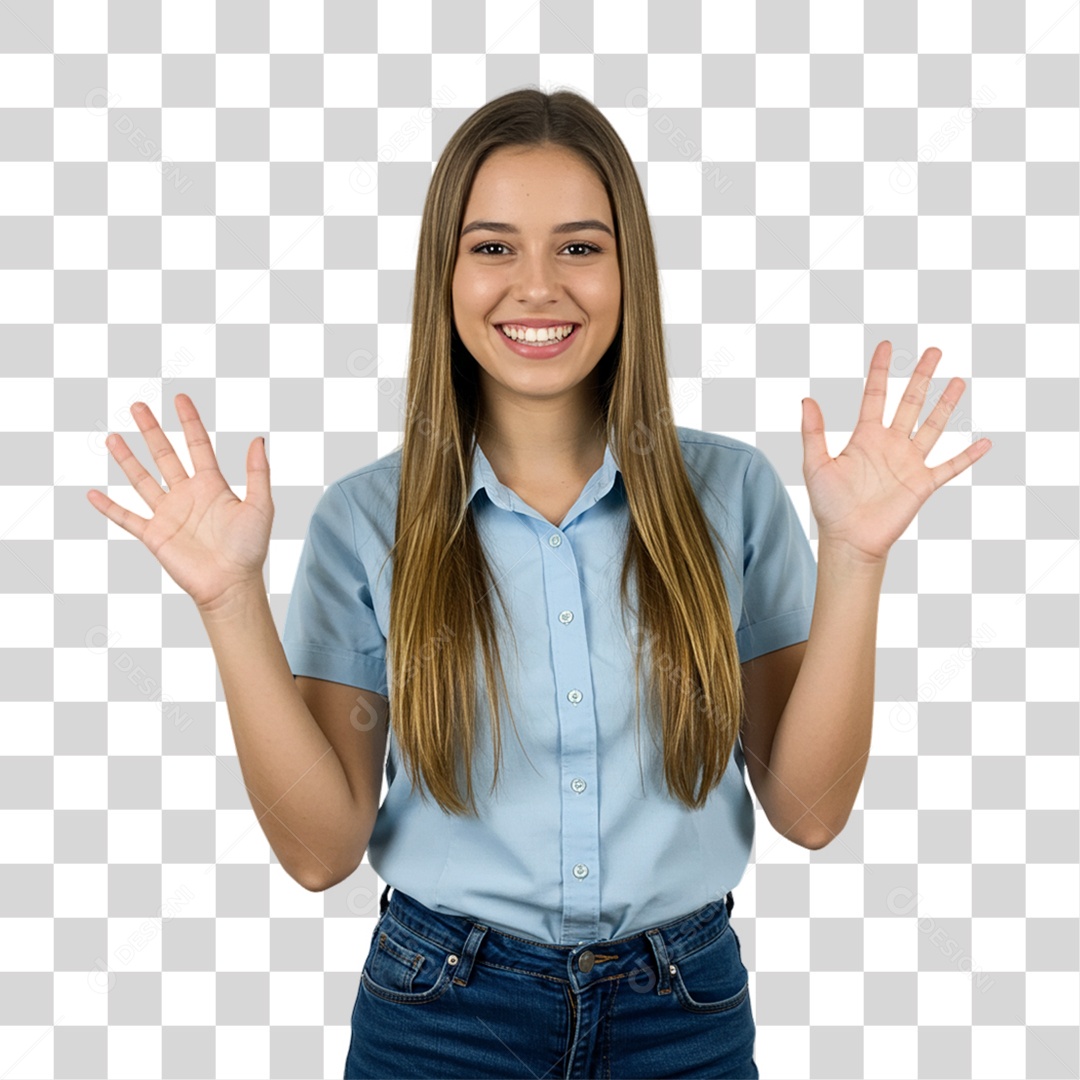 Mulher Acenando Sorrindo PNG Transparente