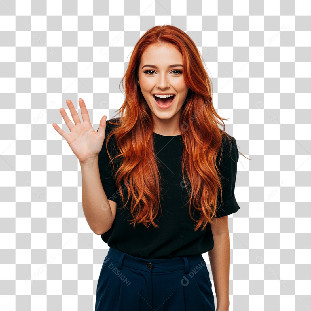 Mulher Acenando Sorrindo PNG Transparente
