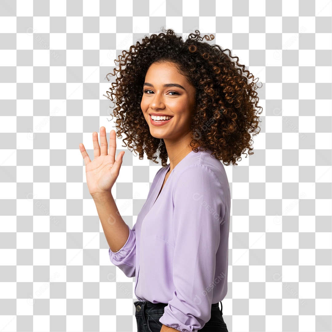 Mulher Acenando Sorrindo PNG Transparente