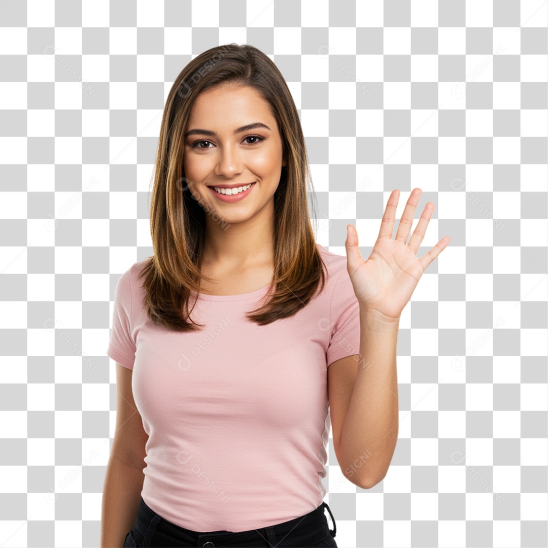 Mulher Acenando Sorrindo PNG Transparente