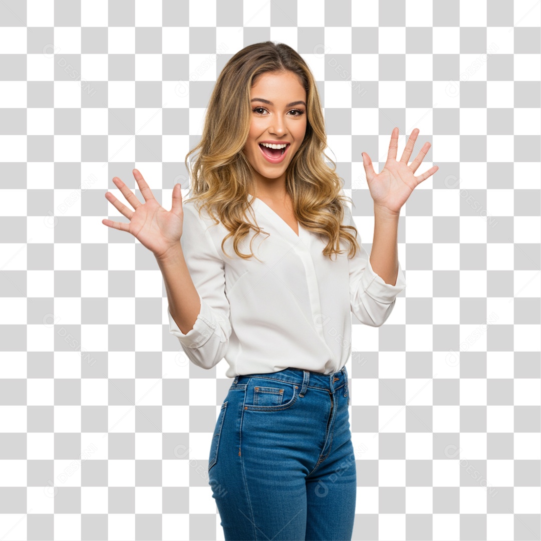 Mulher Acenando Sorrindo PNG Transparente