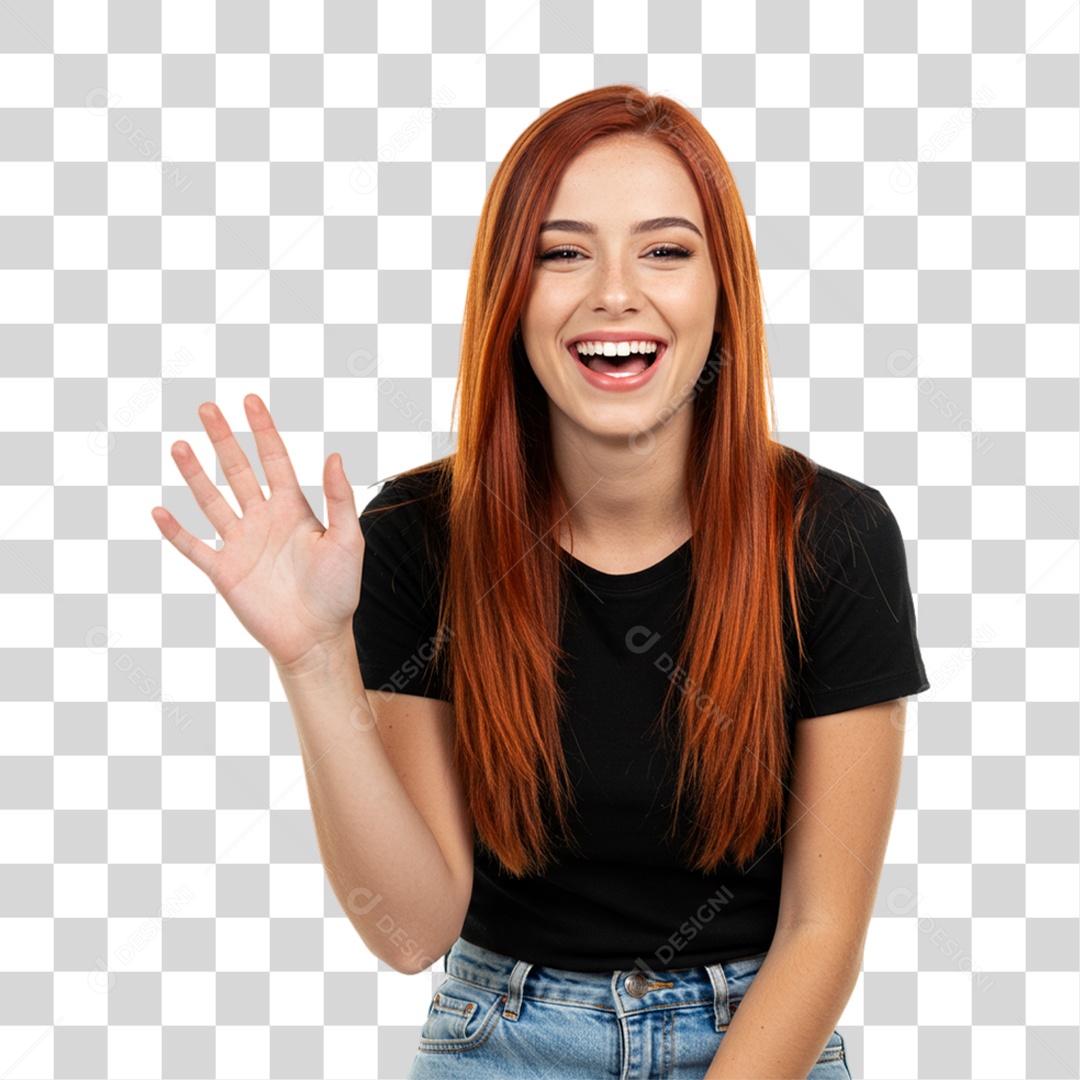 Mulher Acenando Sorrindo PNG Transparente