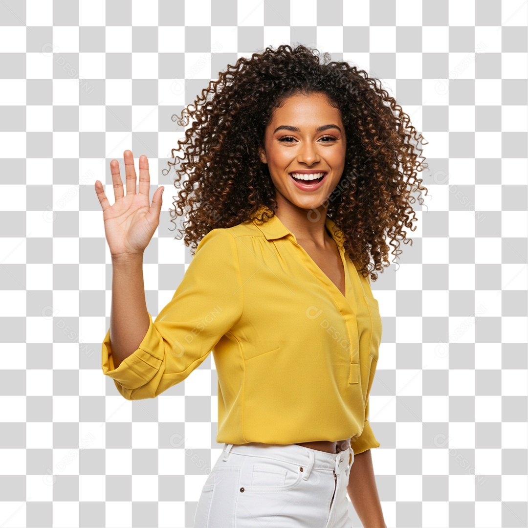 Mulher Acenando Sorrindo PNG Transparente