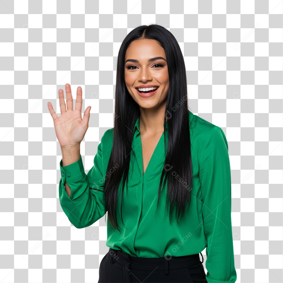 Mulher Acenando Sorrindo PNG Transparente