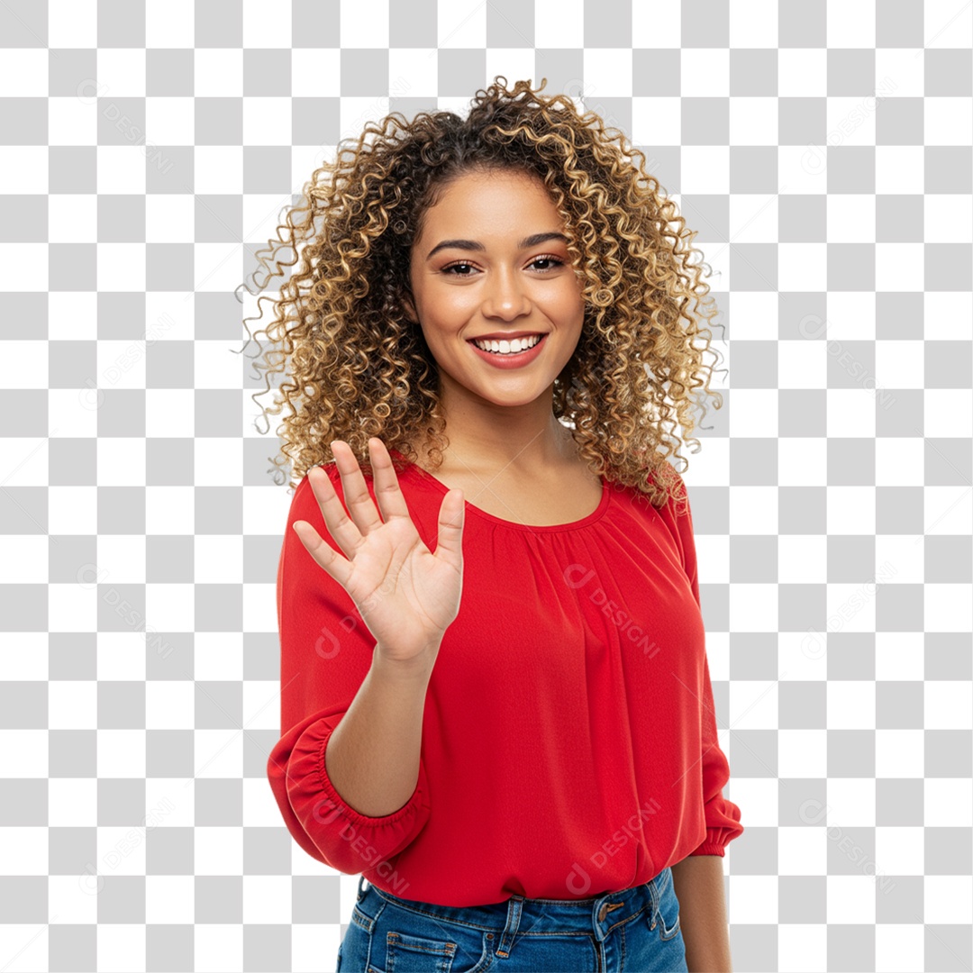 Mulher Acenando Sorrindo PNG Transparente