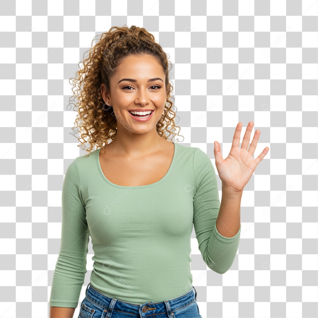 Mulher Acenando Sorrindo PNG Transparente