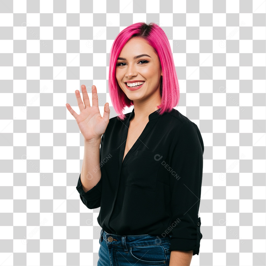 Mulher Acenando Sorrindo PNG Transparente