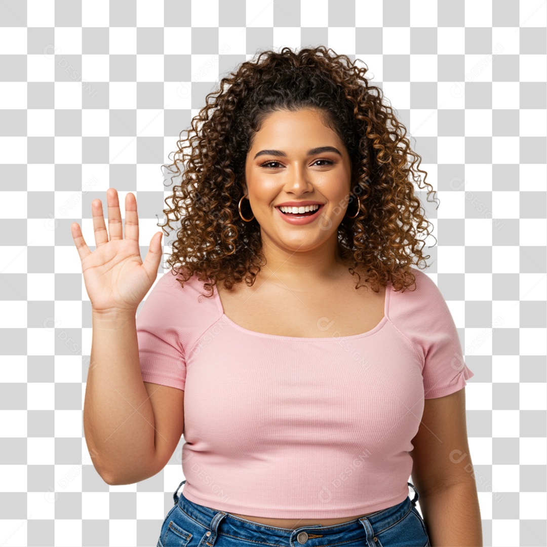Mulher Acenando Sorrindo PNG Transparente