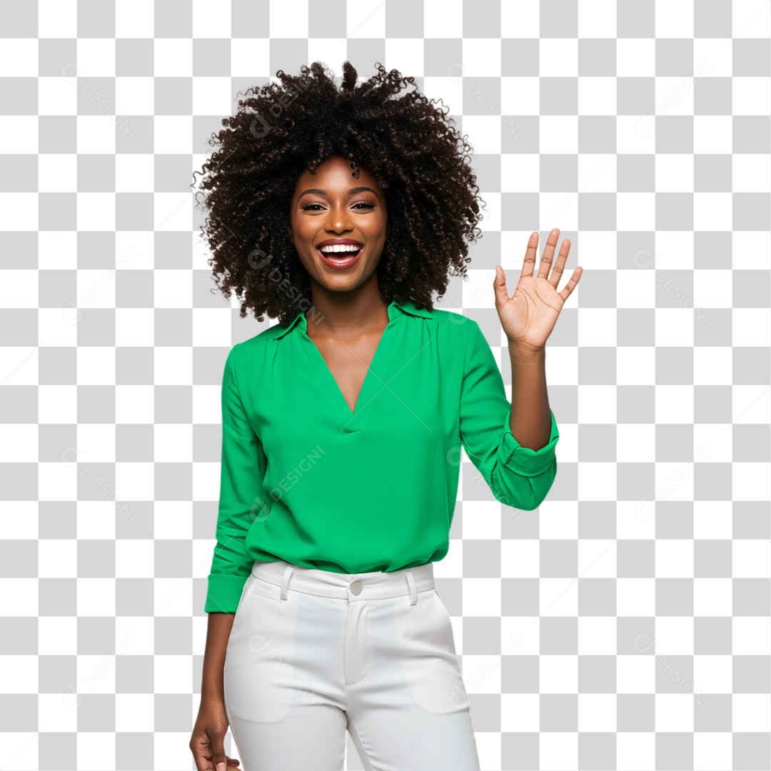 Mulher Acenando Sorrindo PNG Transparente