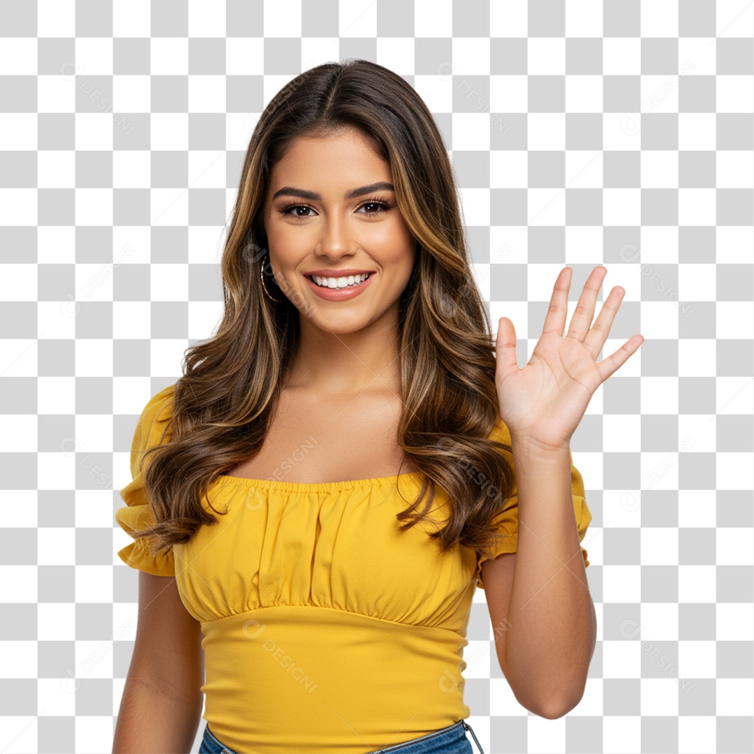 Mulher Acenando Sorrindo PNG Transparente