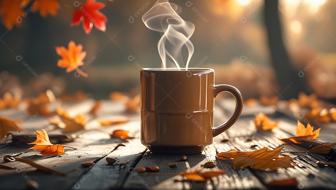 Xícara de café em uma mesa de madeira