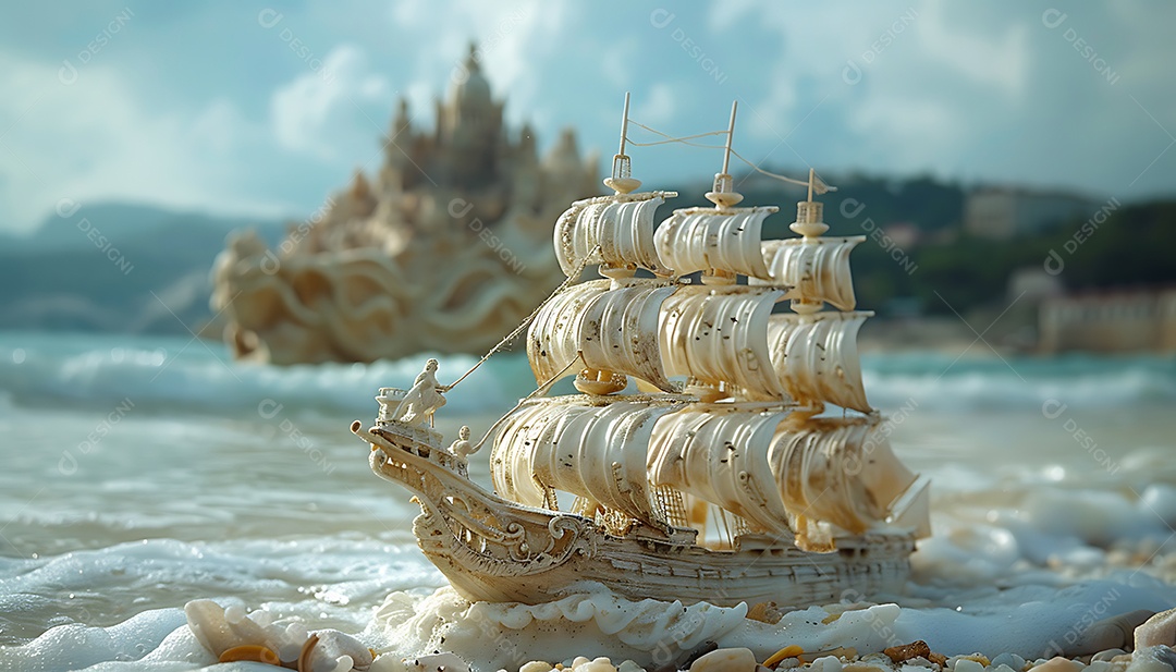 Escultura de areia detalhada, provavelmente em uma praia, retratando