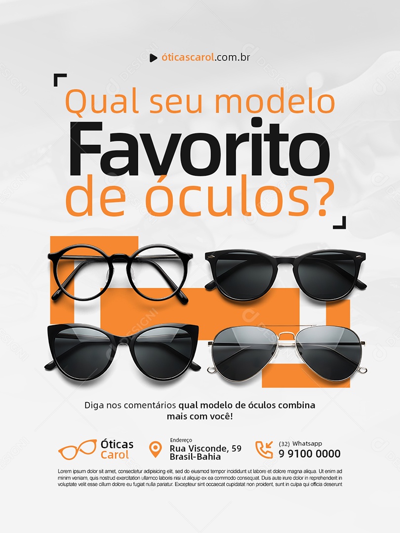 Ótica Qual seu Modelo Favorito de Óculos Social Media PSD Editável