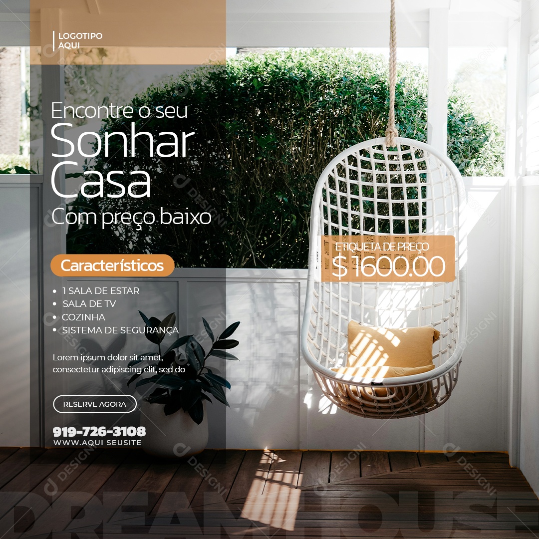 Imobiliária Encontre a Casa do Sonho com Preço Baixo Social Media PSD Editável