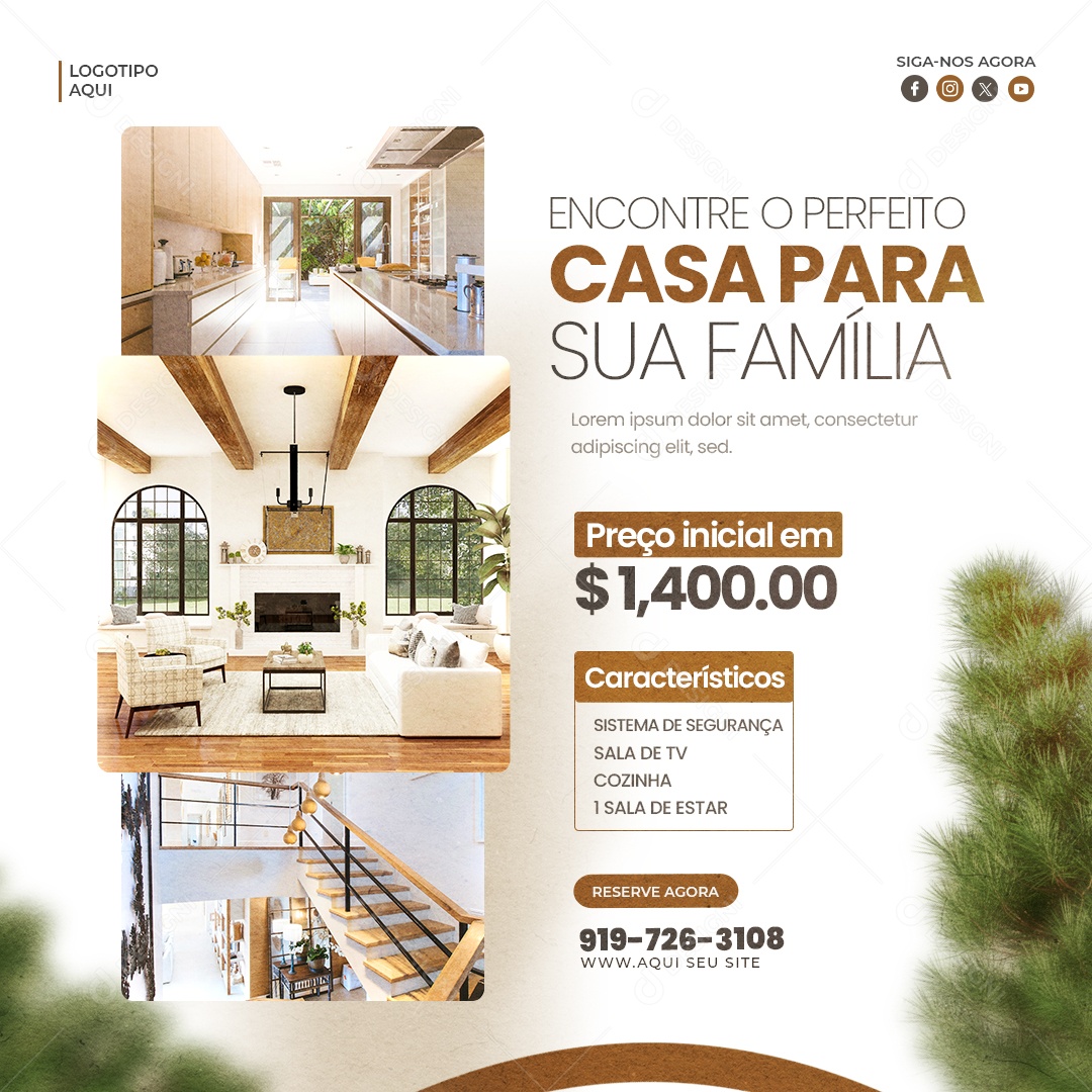 Imobiliária Encontre a Casa Perfeita para sua Família Social Media PSD Editável
