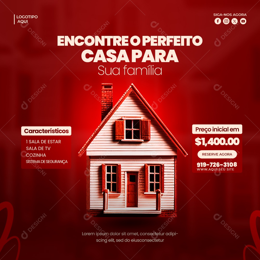 Imobiliária Encontre a Casa Perfeita para sua Famíliapreço inicial  Social Media PSD Editável