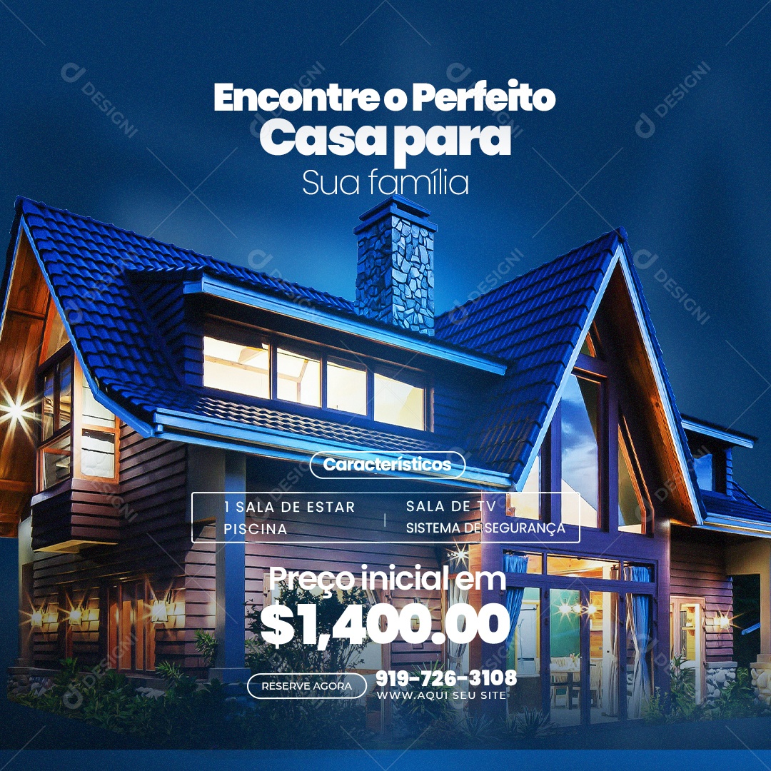 Imobiliária Encontre a Casa Perfeita Social Media PSD Editável