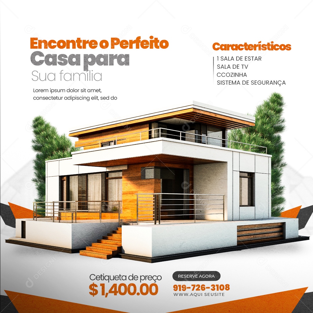 Imobiliária Encontre a Perfeita Casa para sua Família Social Media PSD Editável
