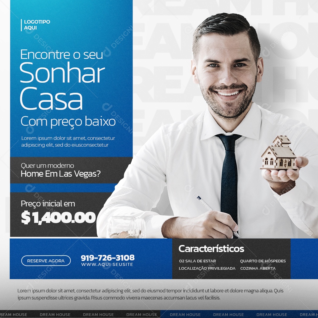 Imobiliária Encontre Pela Casa do Sonho com Preço Baixo quer um Moderno Social Media PSD Editável