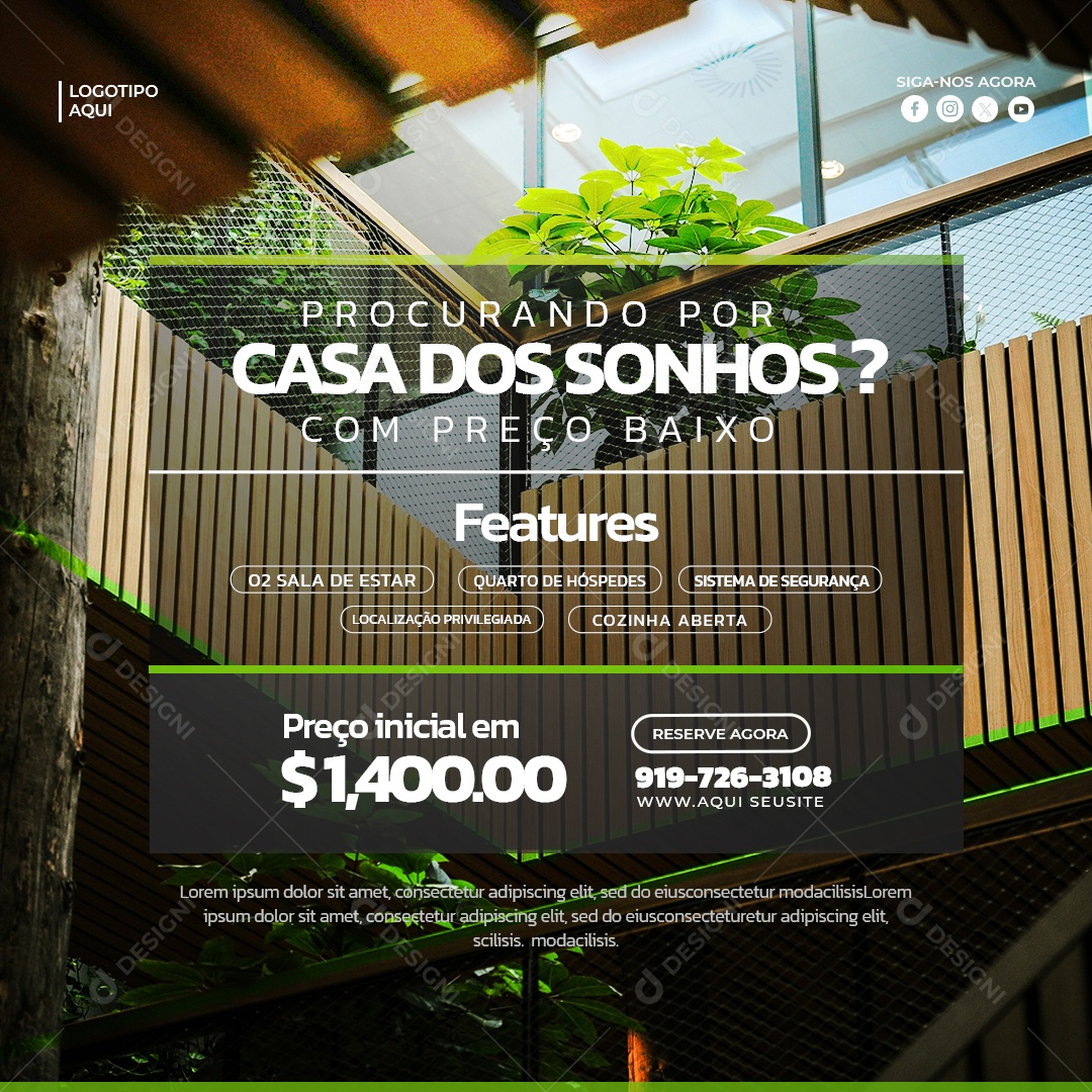 Imobiliária Procurando Pela Casa do Sonho com Preço Social Media PSD Editável