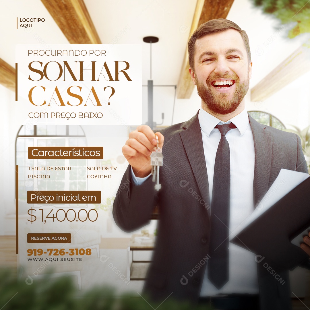 Imobiliária Procurando Pela Casa do Sonho Social Media PSD Editável