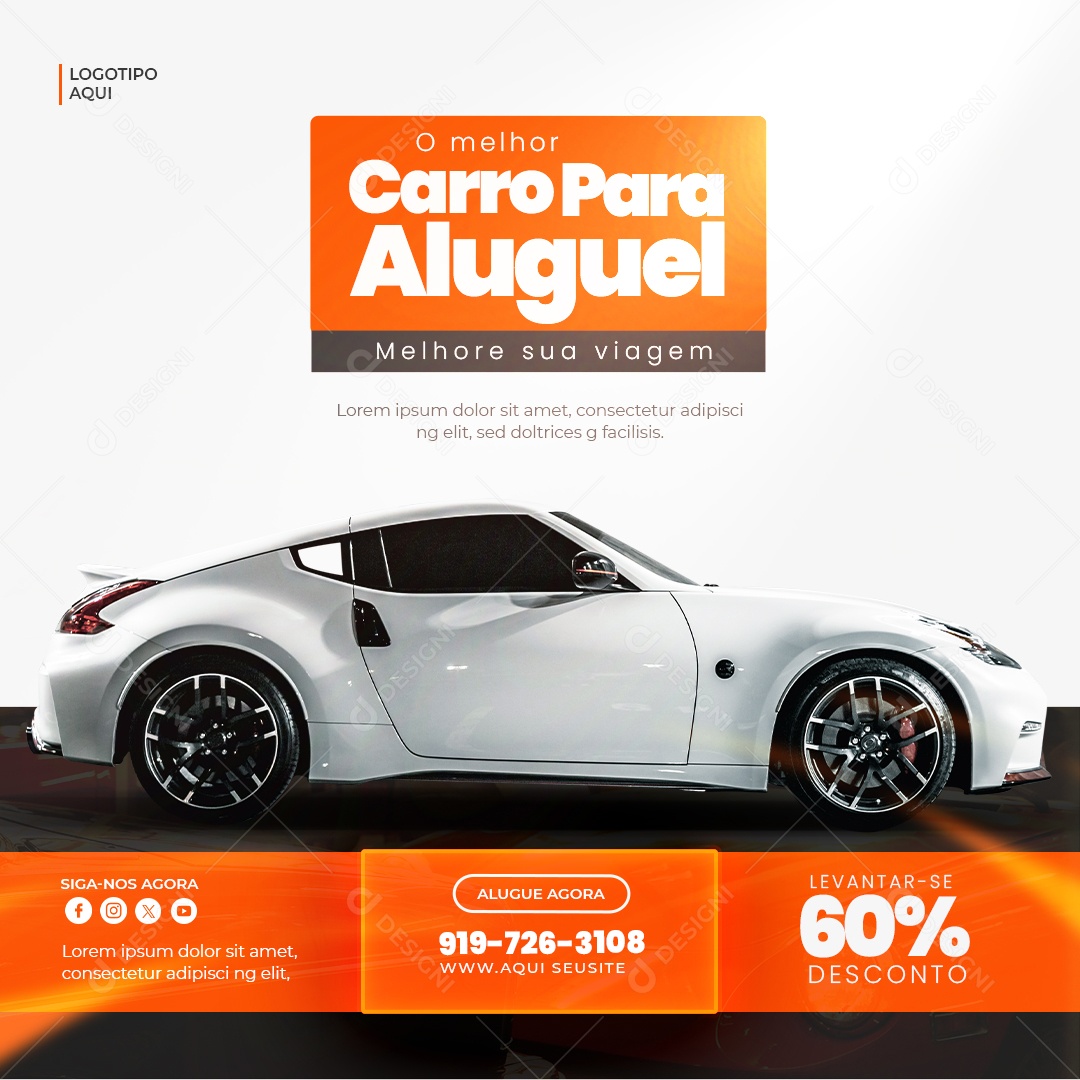 Locação De Carros A Melhor Escolha para Aluguel de Carro 60%  Social Media PSD Editável