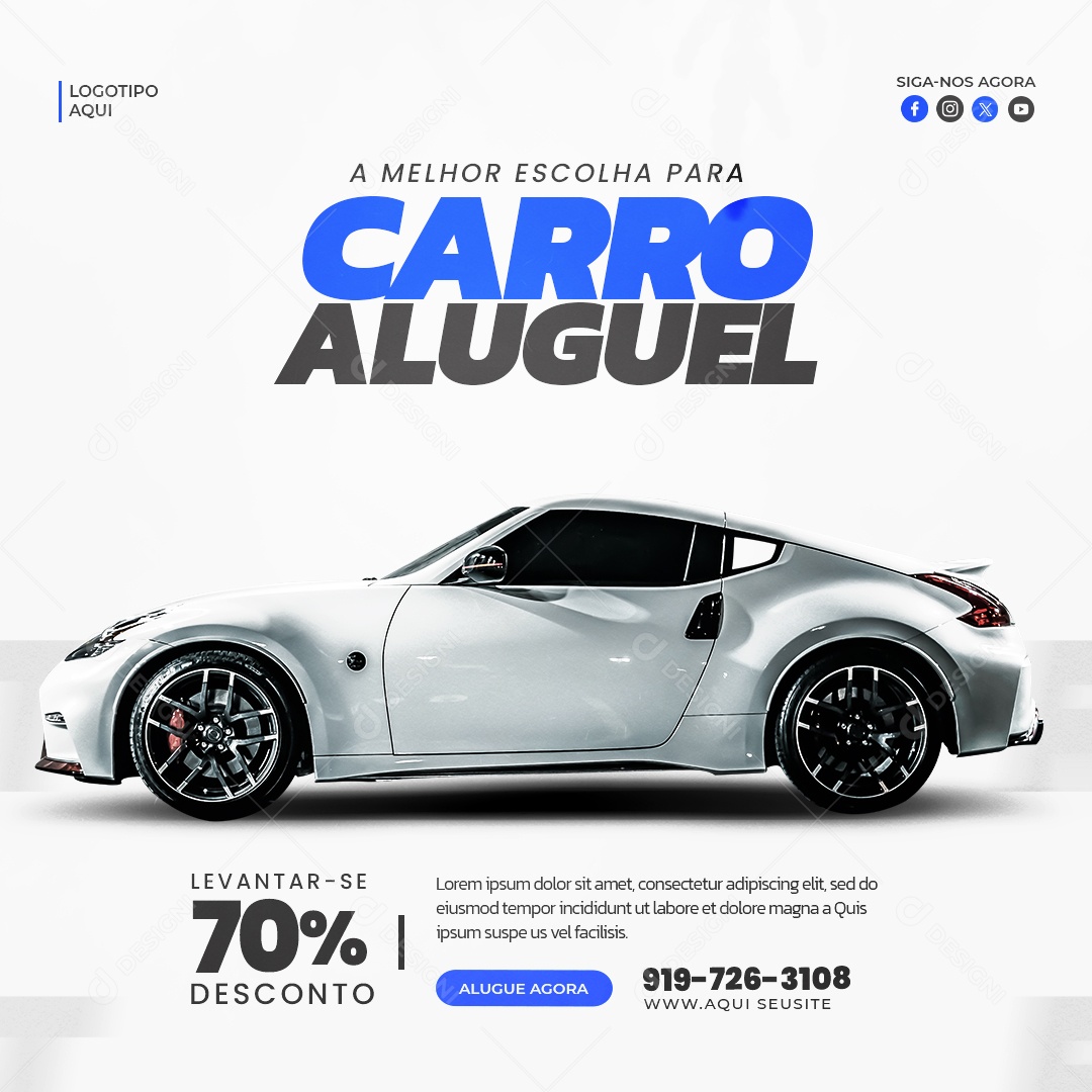 Locação De Carros A Melhor Escolha para Aluguel de Carro 70%  Social Media PSD Editável