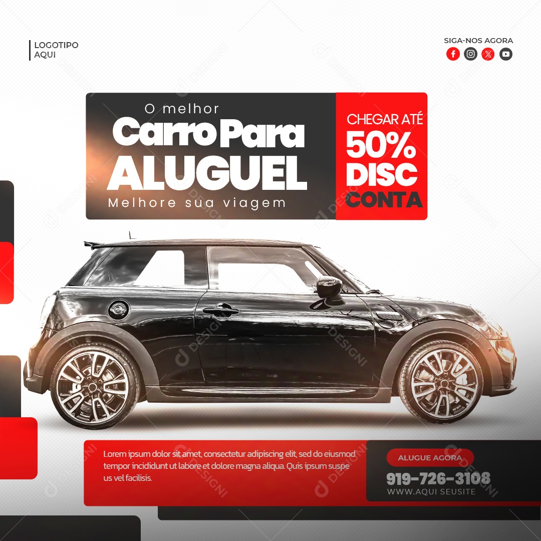 Locação De Carros O Melhor Carro para ALugar 50% disconto Social Media PSD Editável