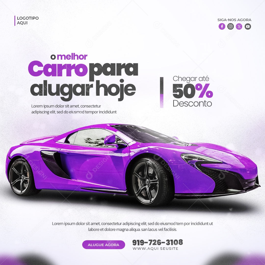 Locação De Carros O Melhor Carro para ALugar Hoje 50% Social Media PSD Editável
