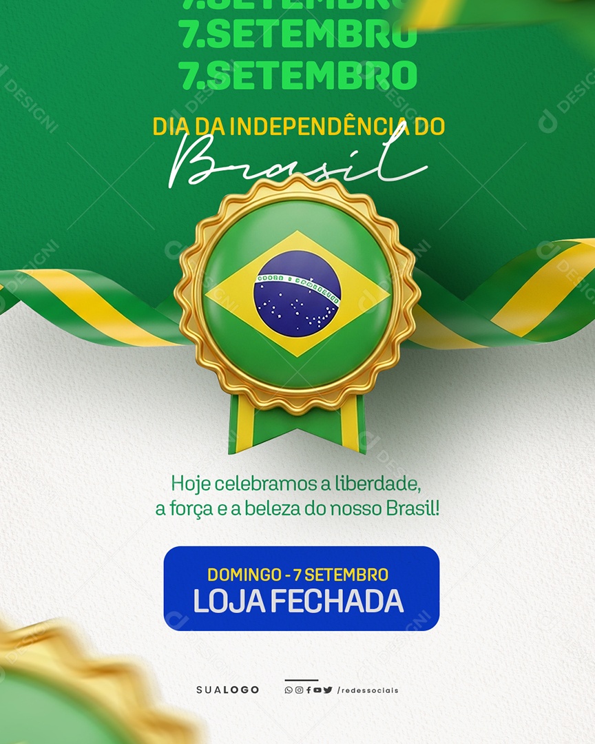 Dia da Independência do Brasil Horário de Funcionamento Social Media PSD Editável