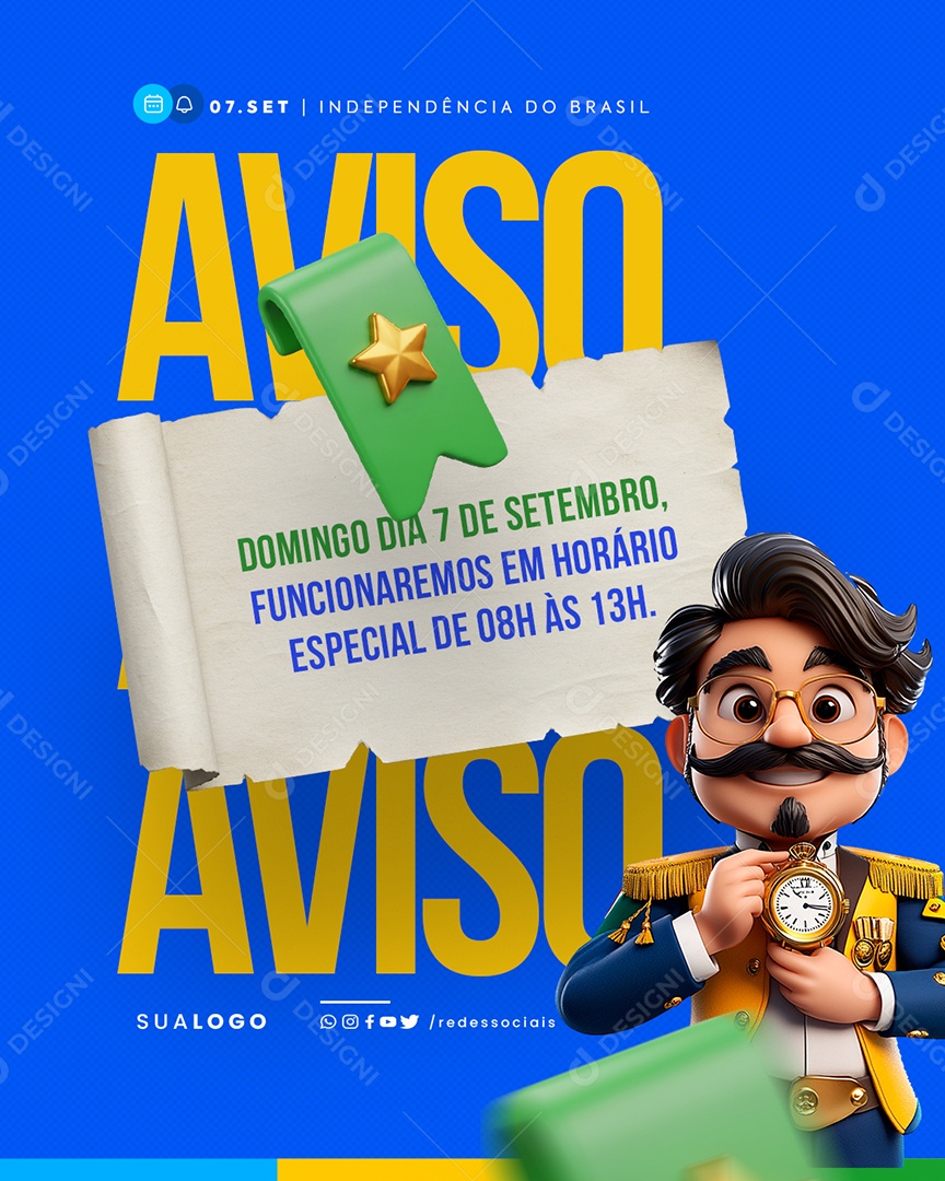 Dia da Independência do Brasil Horário de Funcionamento Social Media PSD Editável