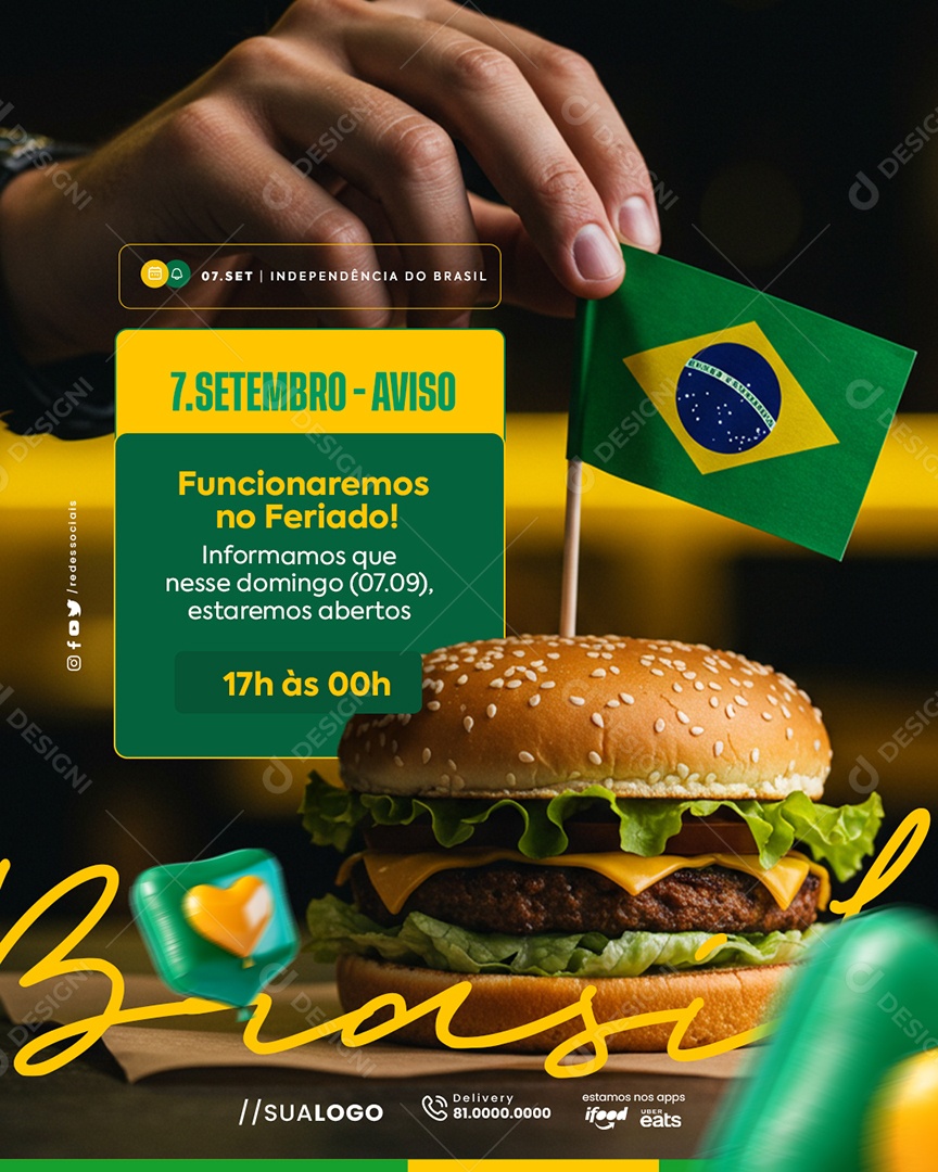 Dia da Independência do Brasil Hamburgueria Social Media PSD Editável