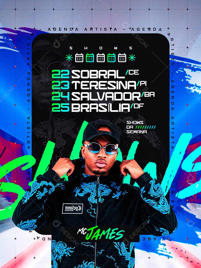 Flyer Agenda Artista Shows da Semana Mc James Social Media PSD Editável
